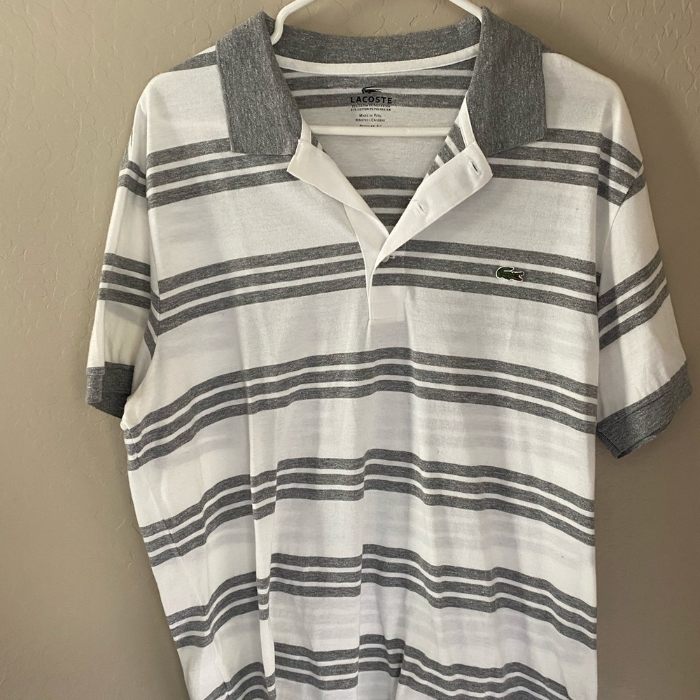 Grey n white Lacoste striped polo